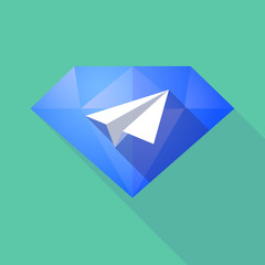 Long shadow diamond icon with a paper plane
