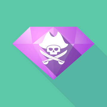 Long shadow diamond icon with a pirate skull