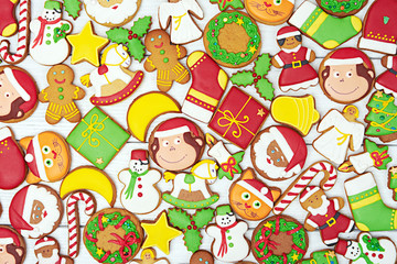 Christmas gingerbread cookies on wooden background