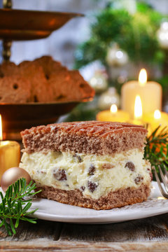 Traditional christmas cheesecake with chocolate topping
