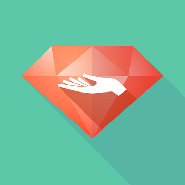 Long shadow diamond icon with a hand offering