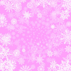 pink background with snowflakes, vector illustration