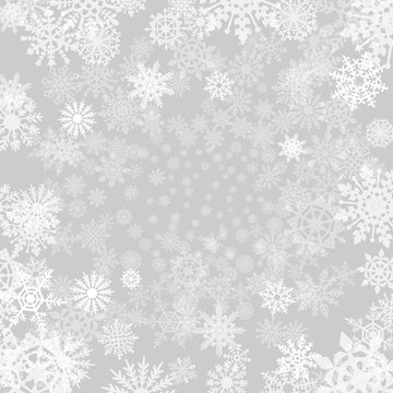 Winter grey  background with snowflakes. Vector paper illustration.