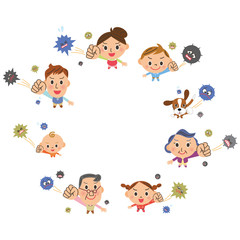 風邪と戦う三世代家族