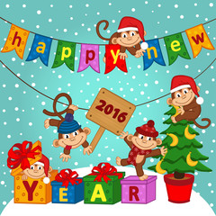Obraz premium new year 2016 with monkeys - vector illustration, eps