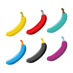 Set of colored banana. Multi-colored fruits.