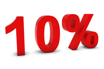 10% - Ten Percent Red 3D Text Isolated on White