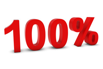 100% - One Hundred Percent Red 3D Text Isolated on White