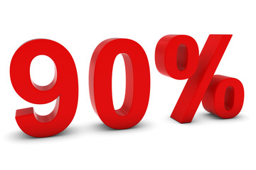 90% - Ninety Percent Red 3D Text Isolated on White