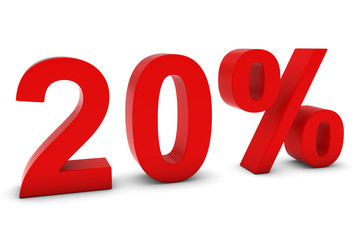 20% - Twenty Percent Red 3D Text Isolated on White
