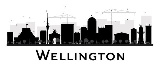 Wellington City skyline black and white silhouette. Some elements have transparency mode different from normal