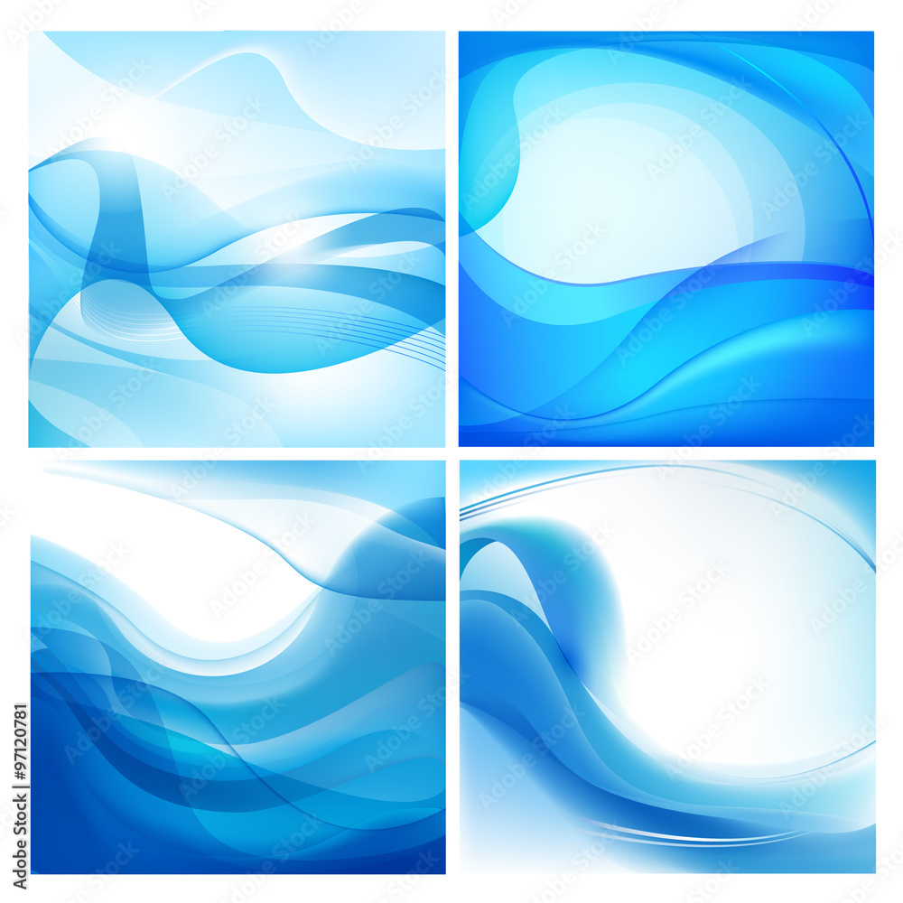 Wall mural Vector set of blue wavy backgrounds. Water flow, stream