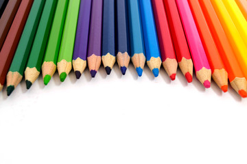 Rainbow color pencil isolated on white background