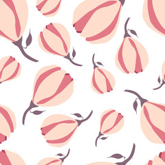 Colorful magnolia flowers seamless pattern on white background. Use for printing, fabric, web design