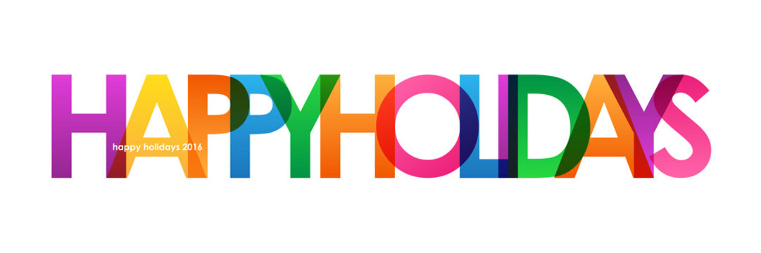 HAPPY HOLIDAYS overlapping multicoloured letters