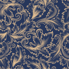 Vector seamless pattern in Baroque style. Vintage background for invitation, fabrics - obrazy, fototapety, plakaty