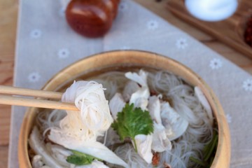Chicken noodle and soup in bowl delicious.