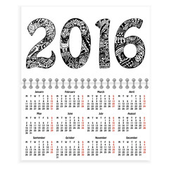 Spiral calendar with hand-drawn 2016 as cover
