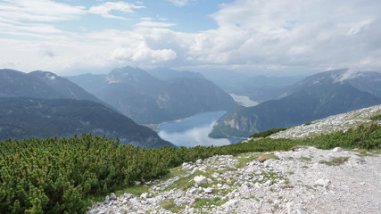 Mountain range and grass field,Hallstatt Austria