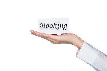 hotel booking, woman hand holding booking card