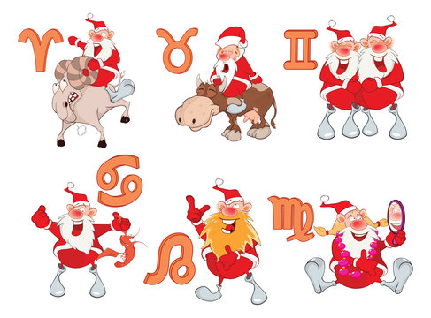Set of Zodiac symbols with Cute Santa Claus