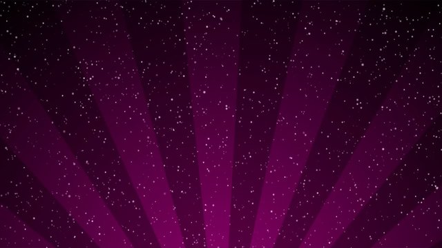 Seamless loop with ornamental snowflakes falling over a magenta purple turning radial pattern background.