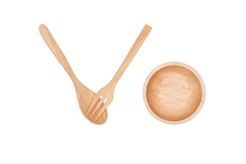 Top view : wooden spoon and wooden cup.