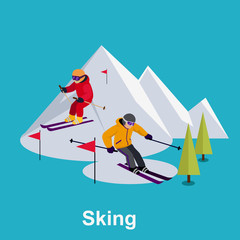 People Skiing Flat Style Design