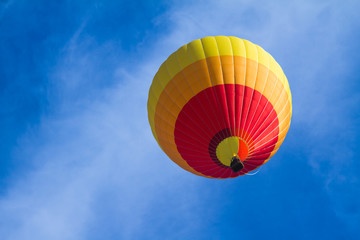Colorful hot air balloon with blue sky background