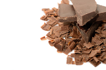 Crushed chocolate on white background