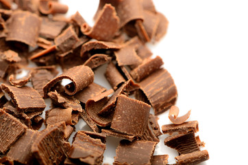 Crushed chocolate on white background