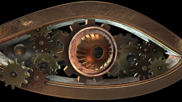 3D STEAMPUNK EYE with CLOCKWORK inside. Ideal for Science fiction movies, TV shows intro, news, commercials, retro, steampunk related projects etc. Includes ALPHA MATTE 