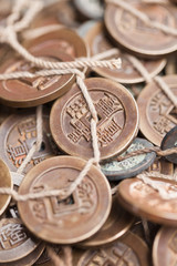 Antique Chinese coins on Panjiayuan Market, located in south east Beijing, China.