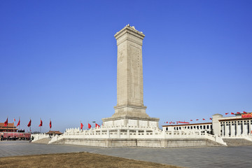 Tall commemoration monument at the Tiananmen Square, Beijing, China
