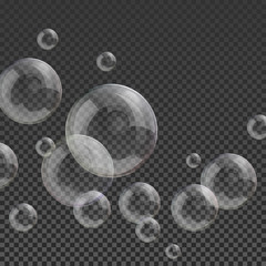 Round transparent clean realistic soap water bubbles on abstract checker background vector illustration