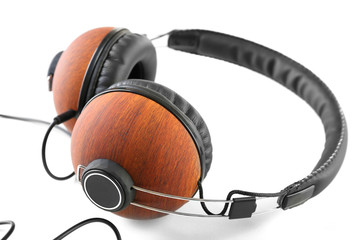 Black and brown headphones isolated on white