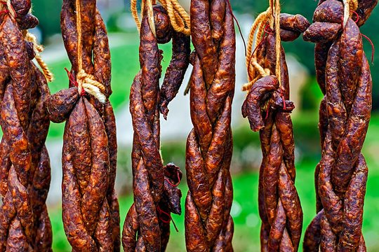 Romanian sausages (carnati), smoked and dried