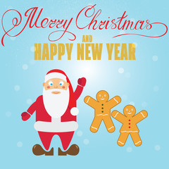 Gingerbread cookies and  Santa Claus. Christmas greeting card. V