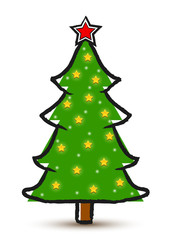 Drawing abstract Christmas tree with stars