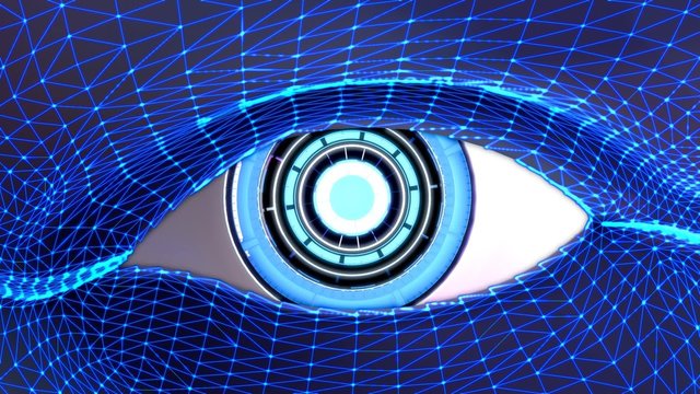3D CYBORG EYE TRANSFORMS INTO MAN'S EYE ANIMATION. ALPHA CHANNEL. Eye lens implant simulation for sci fi, documentary movie background, transition, intro, TV shows, news, cyborg, robot related project