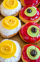 Fresh donuts at the market for Hanuka celebration.
