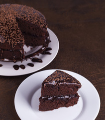 Luxurious Rich Chocolate  Cake on White Plate