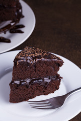 Luxurious Rich Chocolate  Cake on White Plate
