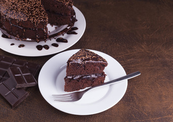 Luxurious Rich Chocolate  Cake on White Plate