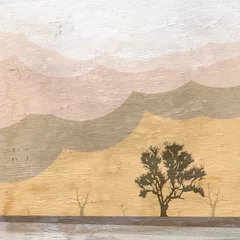 Wallpaper murals Beige barren landscape with smoke on wood grain texture