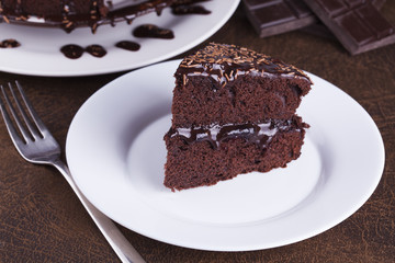 Luxurious Rich Chocolate  Cake on White Plate