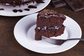 Luxurious Rich Chocolate  Cake on White Plate
