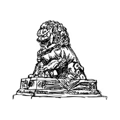 illustration vector doodle hand drawn of sketch big bronze lion in forbidden city