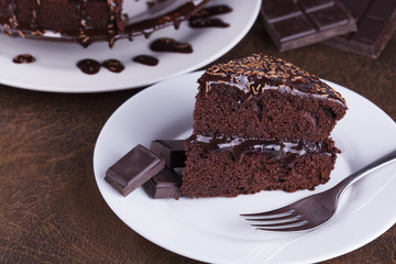 Luxurious Rich Chocolate  Cake on White Plate