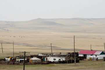 Fototapeta na wymiar Small Village in the Steppes - Mongolia
